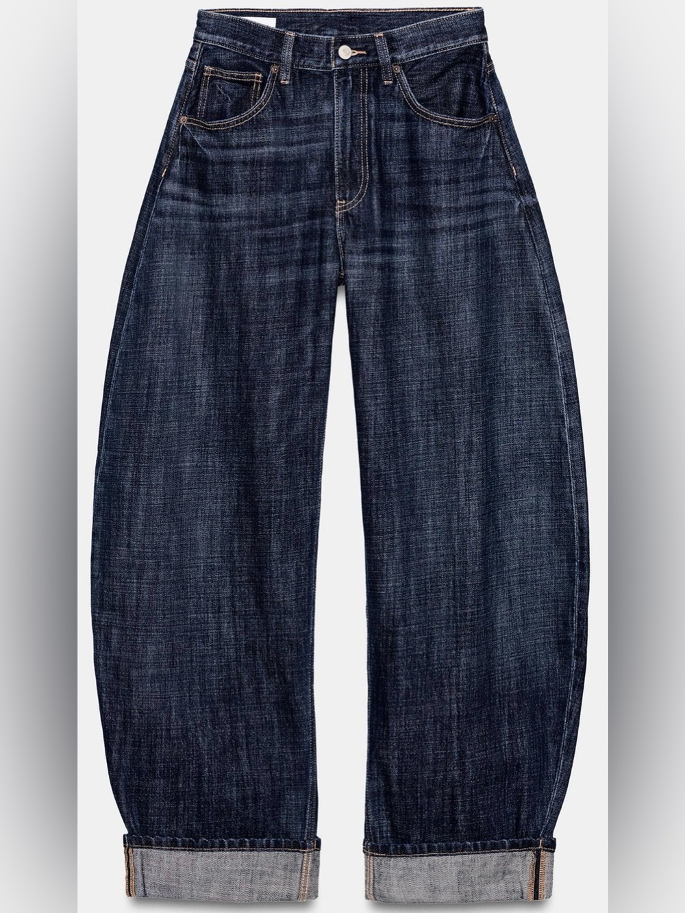 NWT Zara Mid-rise Barrel Folded Dark Indigo Jeans size US 12 (31)